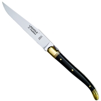 Laguiole Tradition Steak Kniv i Sort Horn med 2 Messing Kraver